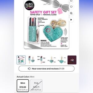 Mint green glitter Bling Sting safety set Personal Alarm pepper spray keychain